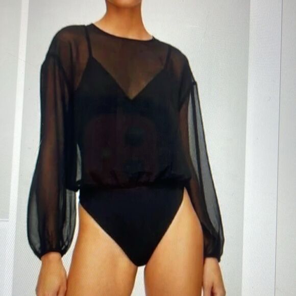 Wilfred Tops - Aritzia Wilfred Black Chiffon Bodysuit Size XS